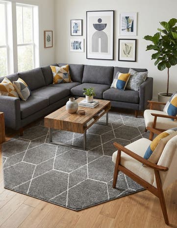 Light Gray Lattice Frieze Octagon Rug