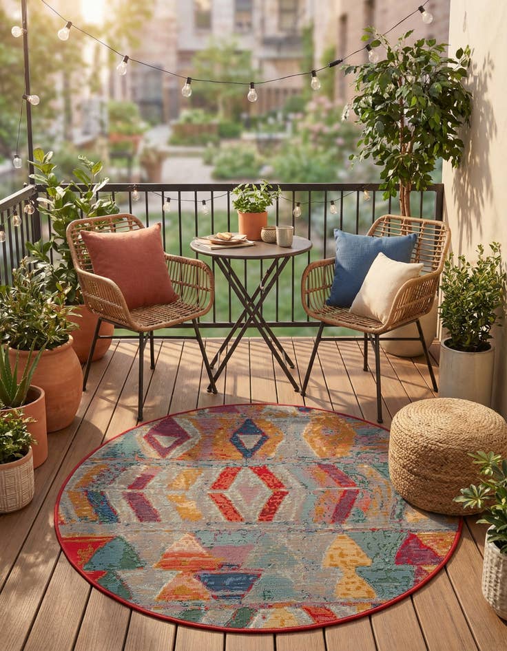 Detail image of 3' x 3'  Washable Modern Indoor / Outdoor Round Rug