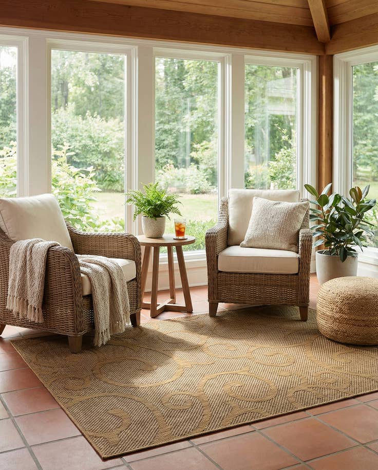 Detail image of 6' x 9' Easy-Clean Botanical Indoor / Outdoor Rug