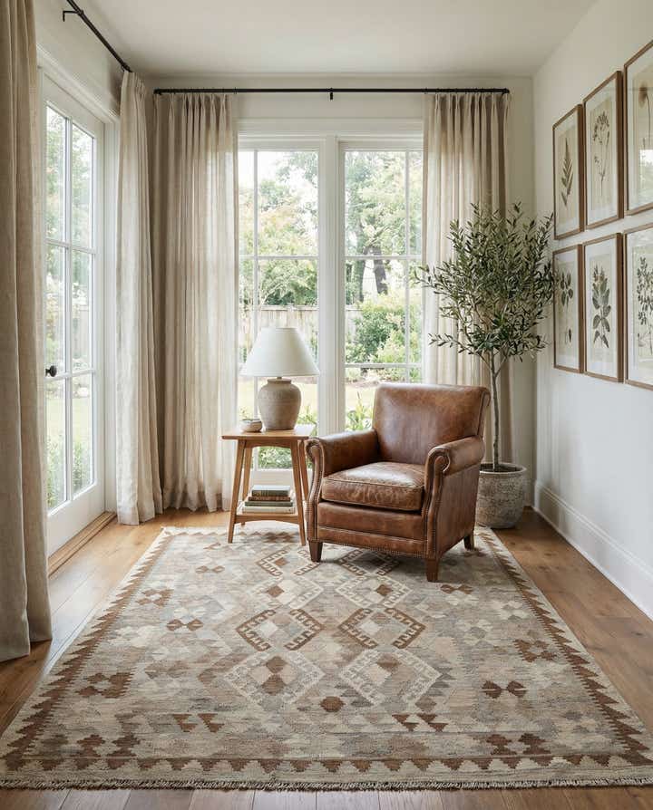 4' 6 x 5' 11 Hand Woven Kilim Maymana Wool Rug