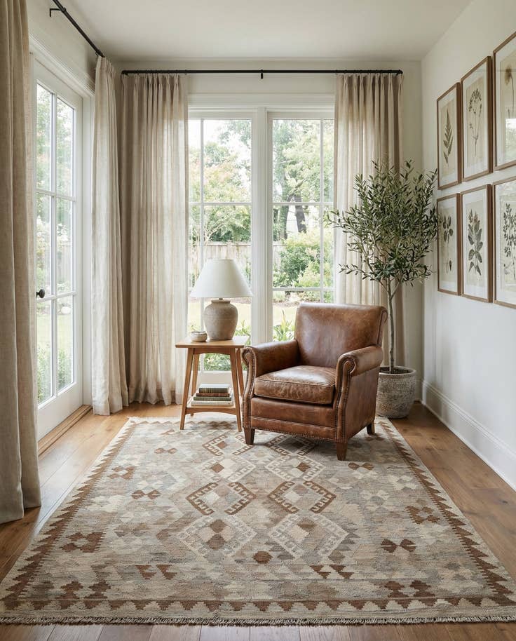 Detail image of 4' 6 x 5' 11 Hand Woven Kilim Maymana Wool Rug