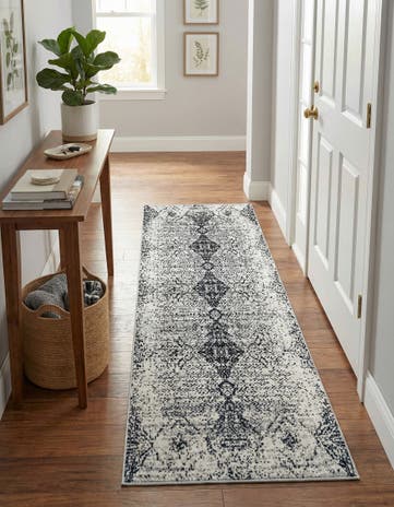 Black and White Kamala Washable Runner Rug