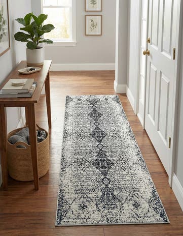 Black and White Kamala Washable Runner Rug