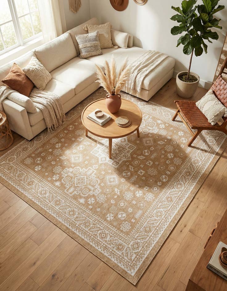 Detail image of 10' x 10'  Washable Aztec Indoor / Outdoor Square Rug