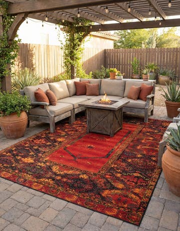7' 10 x 11' Easy-Clean Tribal Indoor / Outdoor Rug