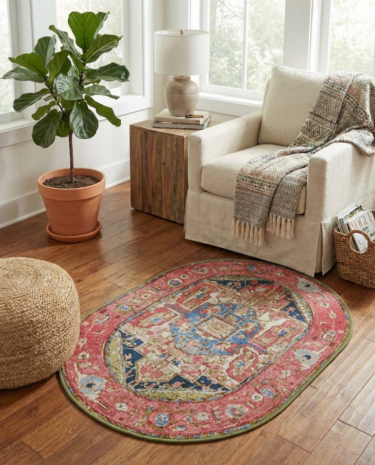 Detail image of 2' 2 x 3' Easy-Clean Traditional Indoor / Outdoor Oval Rug
