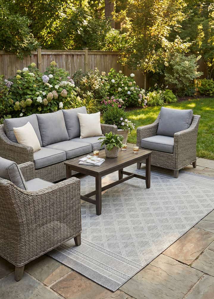 6' 1 x 9' Easy-Clean Trellis Indoor / Outdoor Rug