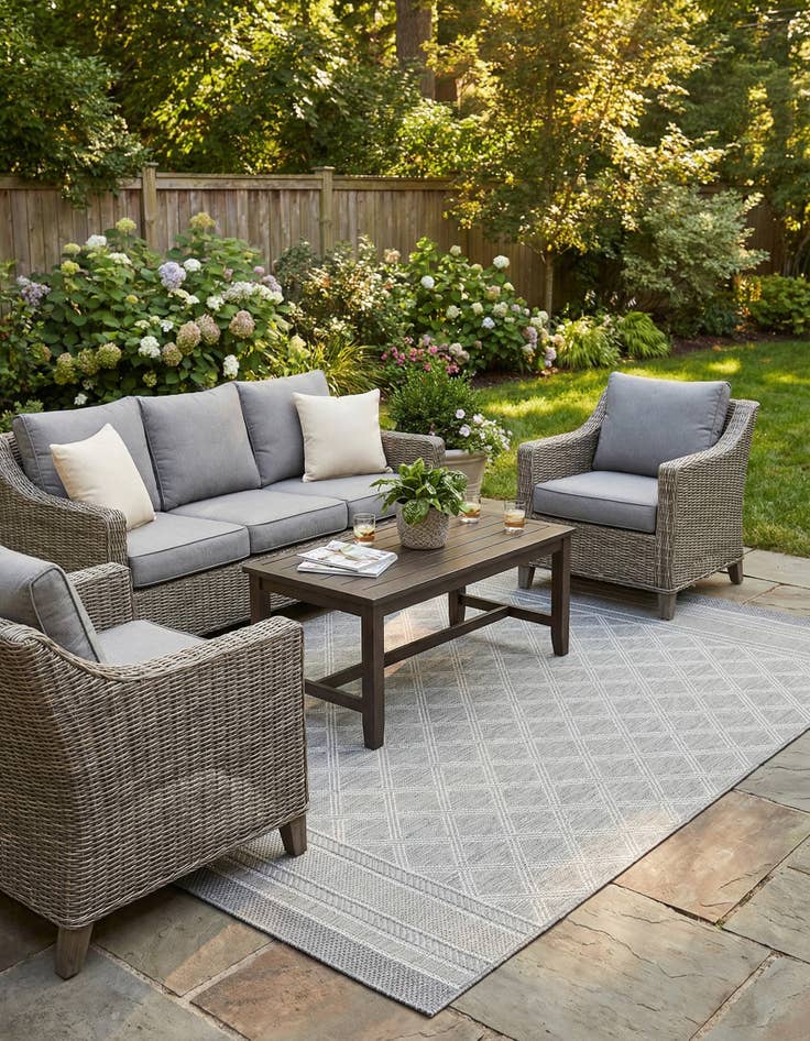 Detail image of 6' 1 x 9' Easy-Clean Trellis Indoor / Outdoor Rug