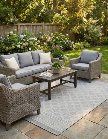 Gray Easy-Clean Lattice Indoor / Outdoor Rug