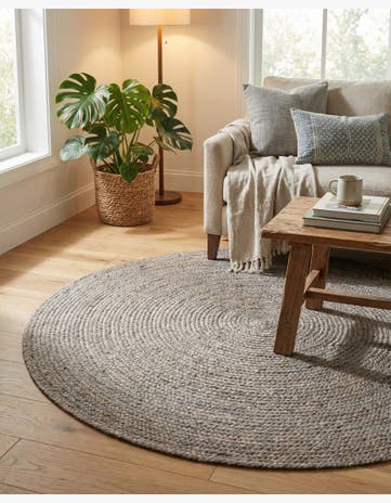 Gray Handmade Braided Jute Round Rug