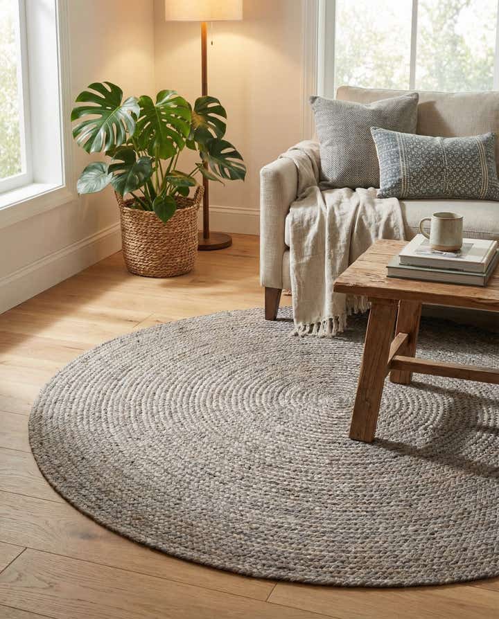 5' 1 x 5' 1 Handmade Braided Jute Round Rug