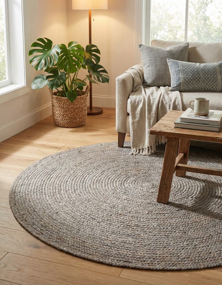 5' 1 x 5' 1 Handmade Braided Jute Round Rug