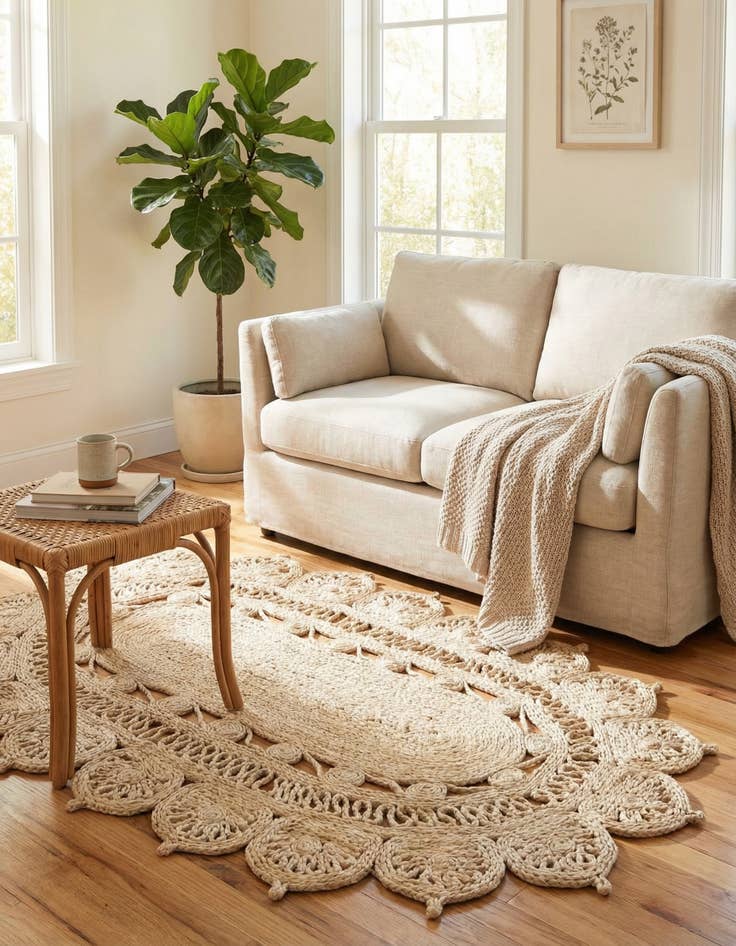 Detail image of  3' 1 x 5' 1  Hand Braided Jute Oval Rug