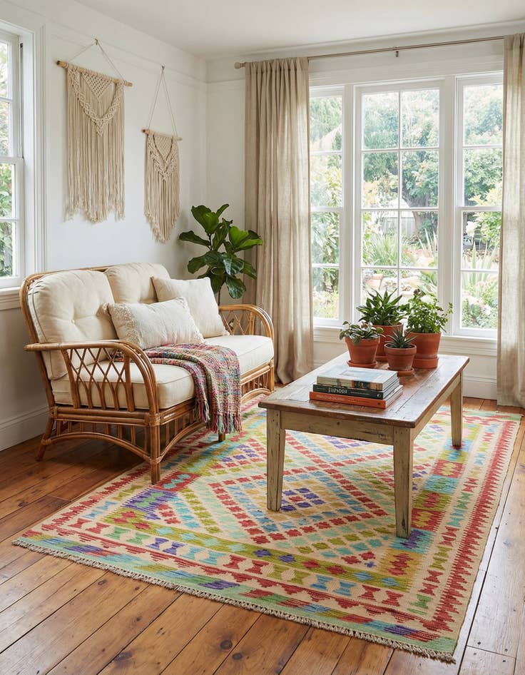 Detail image of 4' x 6' 5  Hand Woven Kilim Maymana Wool Rug