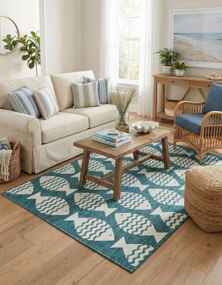 Detail image of 4' 1 x 6' 1  Washable Coastal Indoor / Outdoor Rug