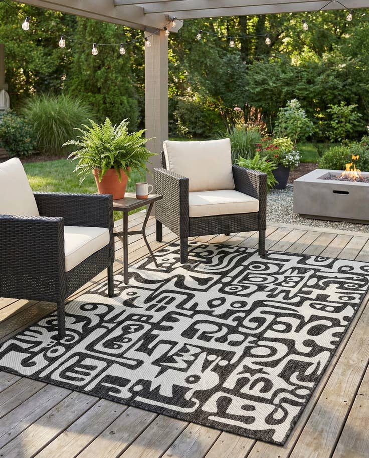Detail image of 5' 3 x 7' Easy-Clean Modern Indoor / Outdoor Rug