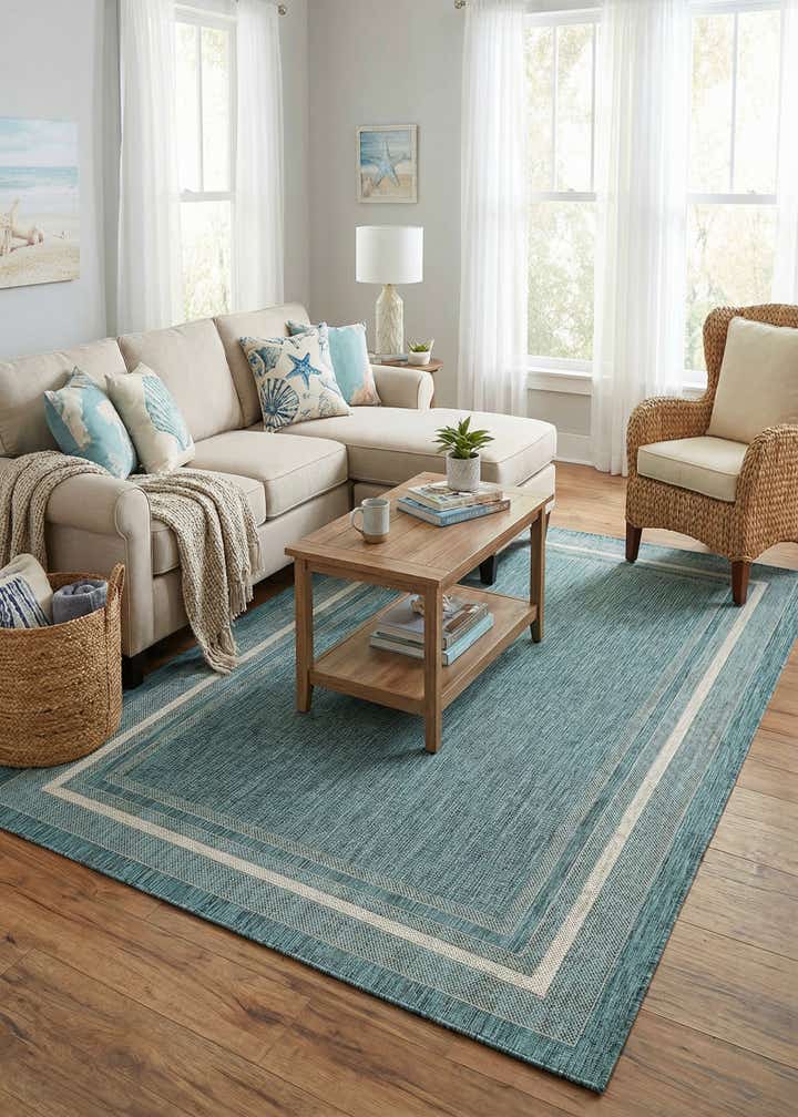 6' x 9' Easy-Clean Border Indoor / Outdoor Rug