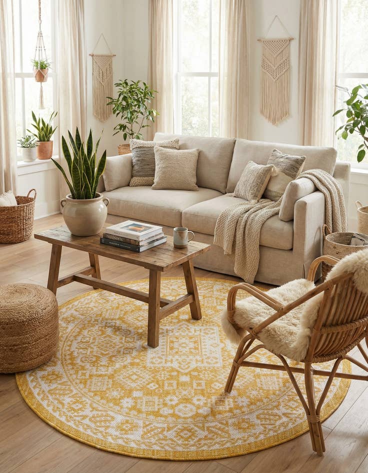 Detail image of 4' x 4'  Washable Aztec Indoor / Outdoor Round Rug