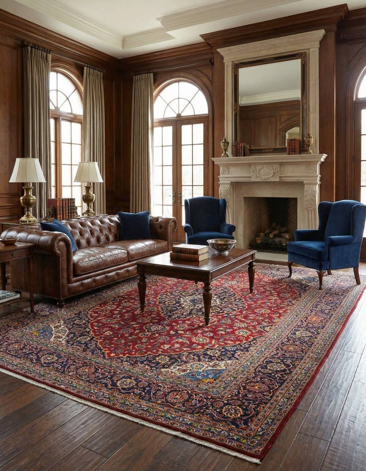 Detail image of  9' 7 x 12' 10  Hand Knotted Kashan Persian Wool Rug