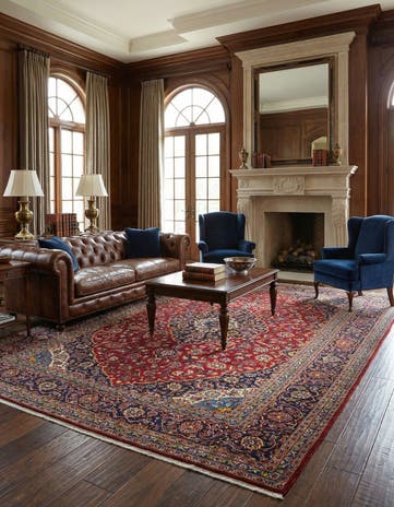 9' 7 x 12' 10 Hand Knotted Kashan Persian Wool Rug