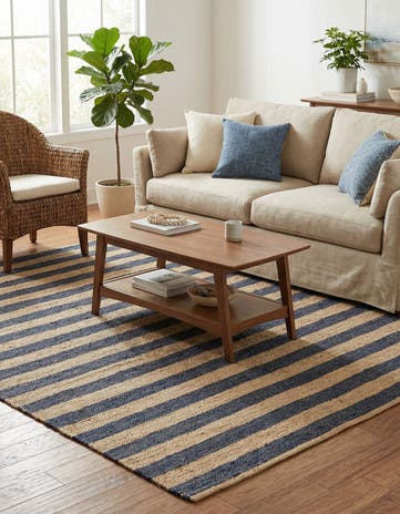 Navy Ivory Handmade Braided Jute Square Rug
