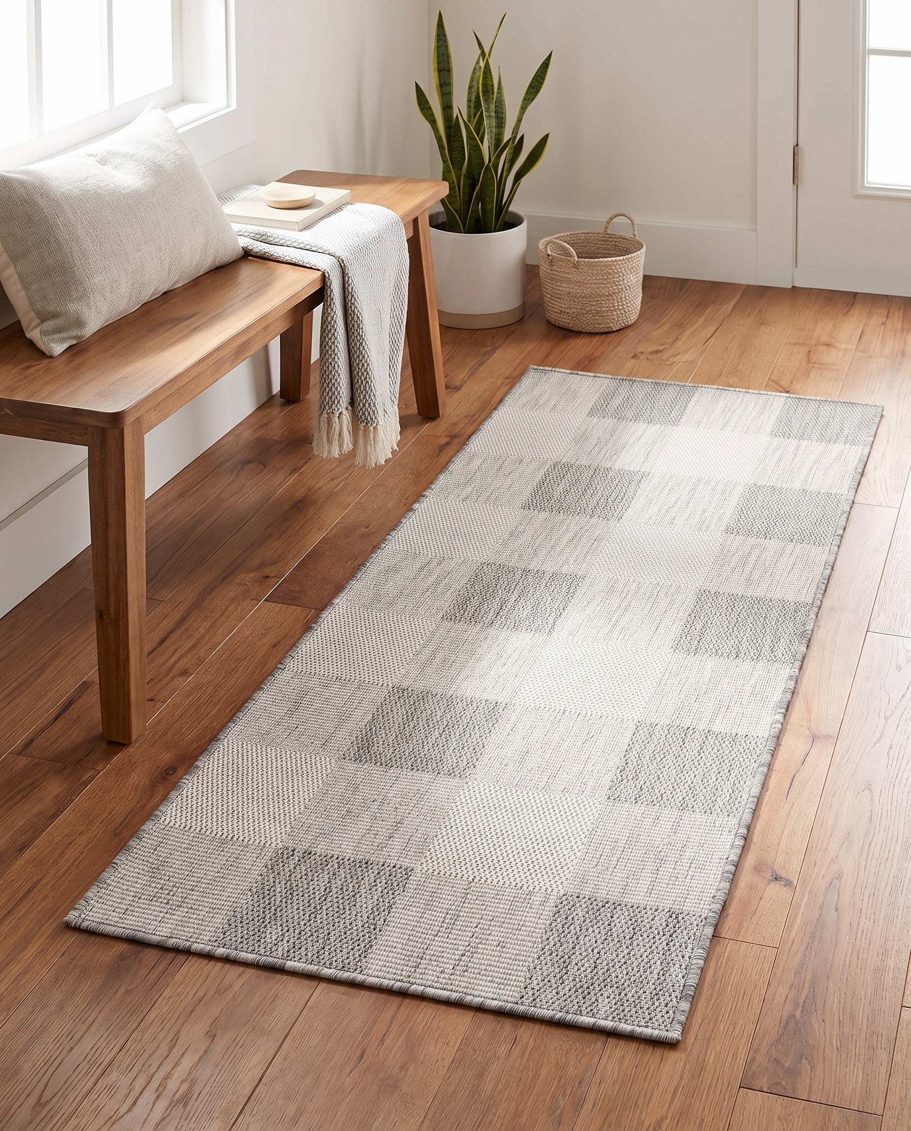 2' x 5' 3 Easy-Clean Checkered Indoor / Outdoor Runner Rug