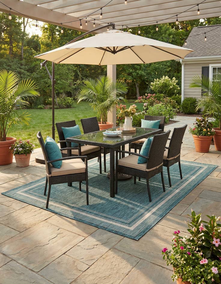Detail image of 9' x 12' Easy-Clean Border Indoor / Outdoor Rug