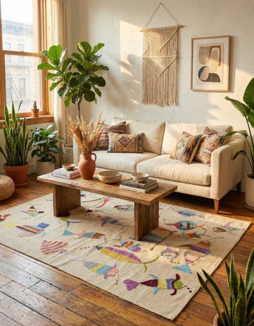 4' x 5' 7 Hand Woven Kilim Suzani Wool Rug