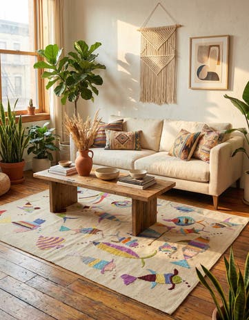 4' x 5' 7 Hand Woven Kilim Suzani Wool Rug