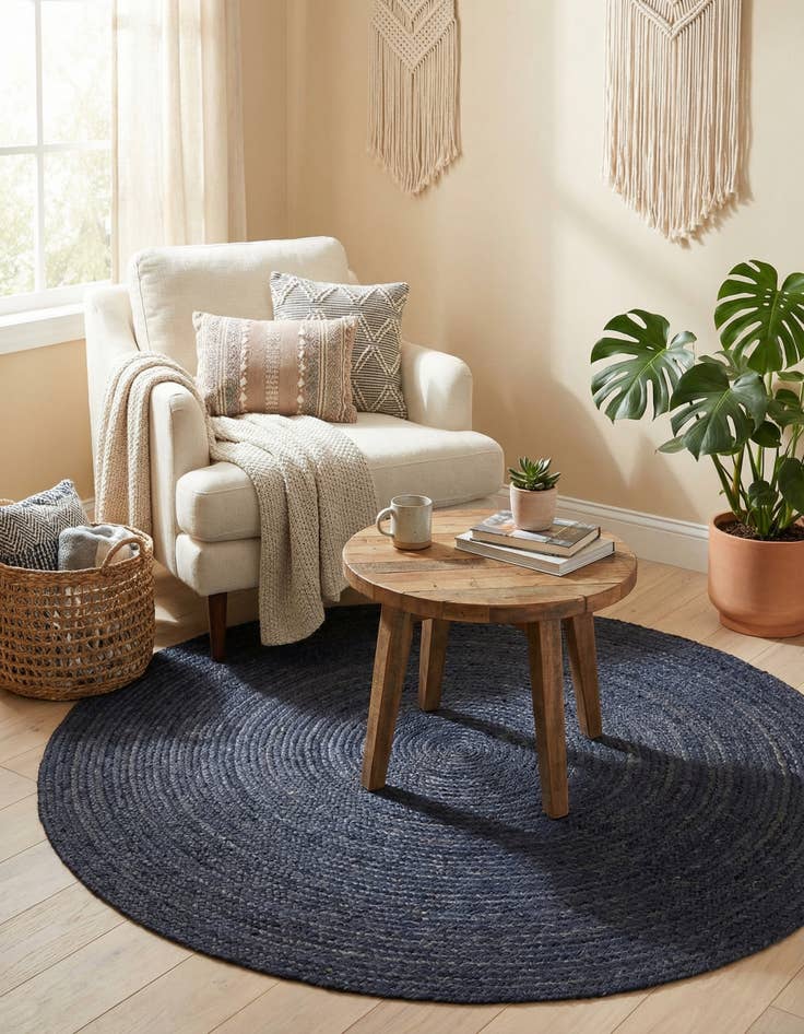 Detail image of  5' 1 x 5' 1  Hand Braided Jute Round Rug