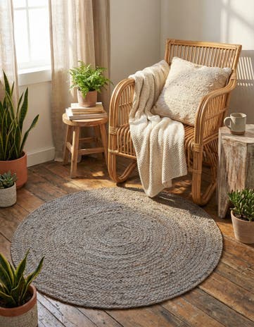Gray Handmade Braided Jute Round Rug