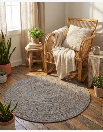 Gray Handmade Braided Jute Round Rug