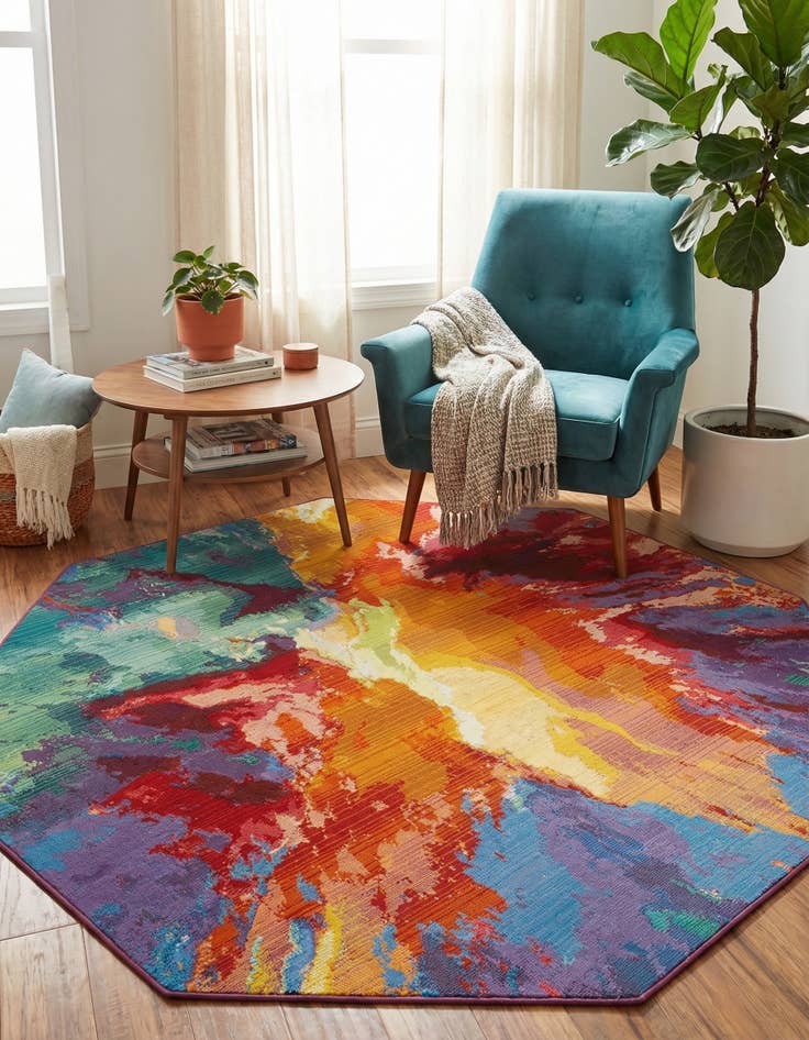 Detail image of 5' 3 x 5' 3  Washable Modern Indoor / Outdoor Octagon Rug