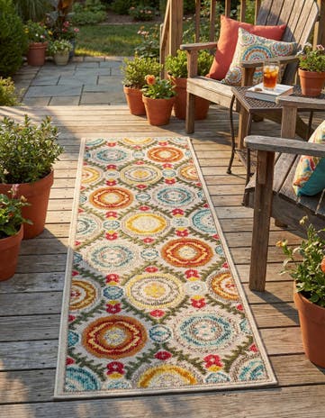 Ivory Beige Easy-Clean Casablanca Indoor / Outdoor Runner Rug