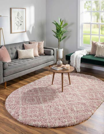 Light Pink Lattice Shag Oval Rug