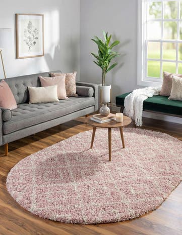 Light Pink Lattice Shag Oval Rug