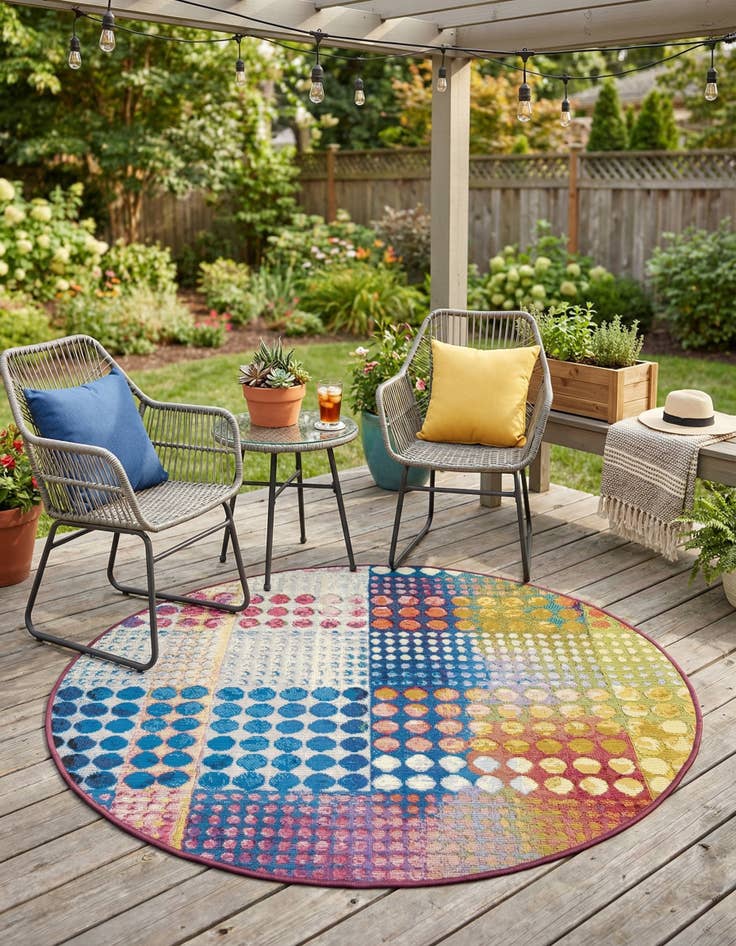 Detail image of 3' x 3'  Washable Modern Indoor / Outdoor Round Rug