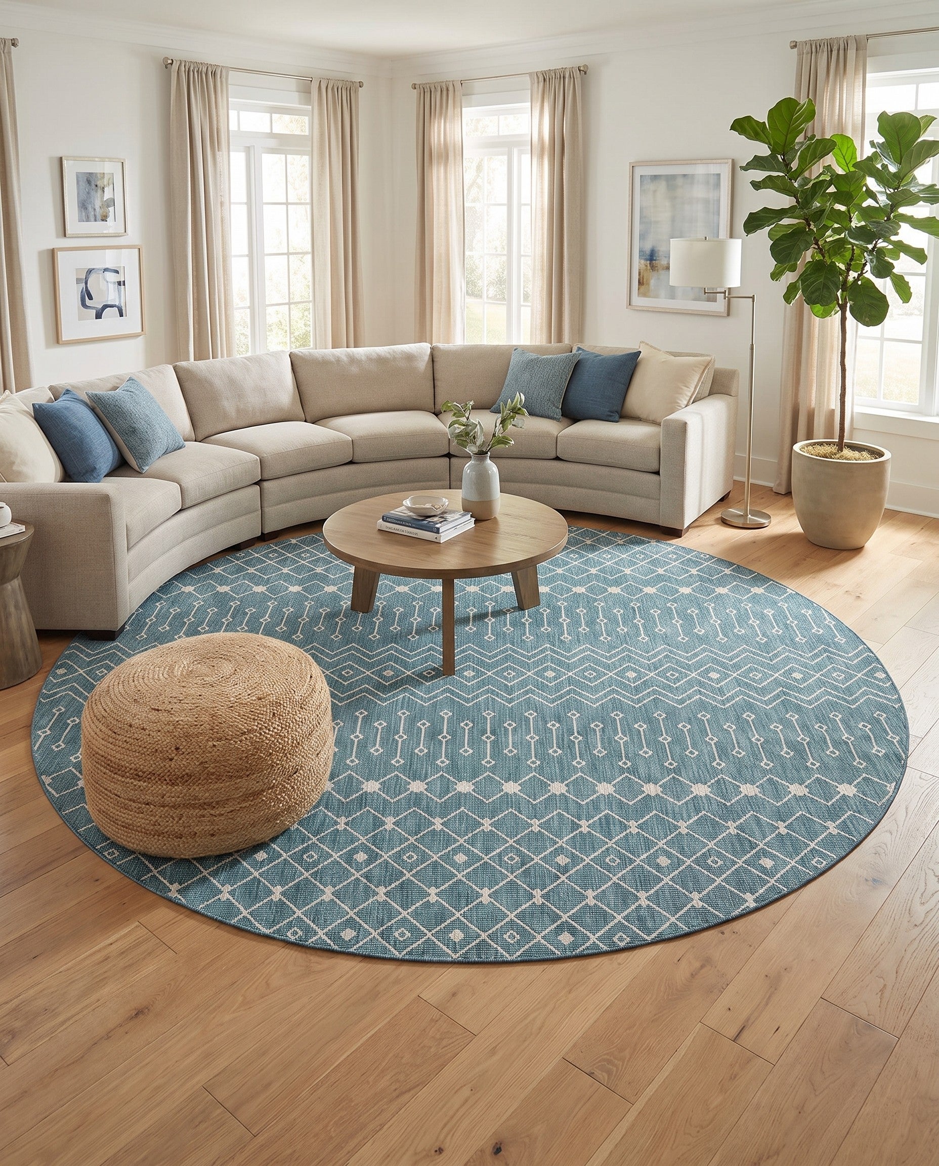 13' x 13' Easy-Clean Trellis Indoor / Outdoor Round Rug