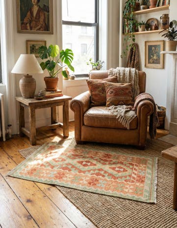 2' 6 x 4' 5 Hand Woven Kilim Waziri Wool Rug