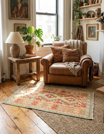 2' 6 x 4' 5 Hand Woven Kilim Waziri Wool Rug