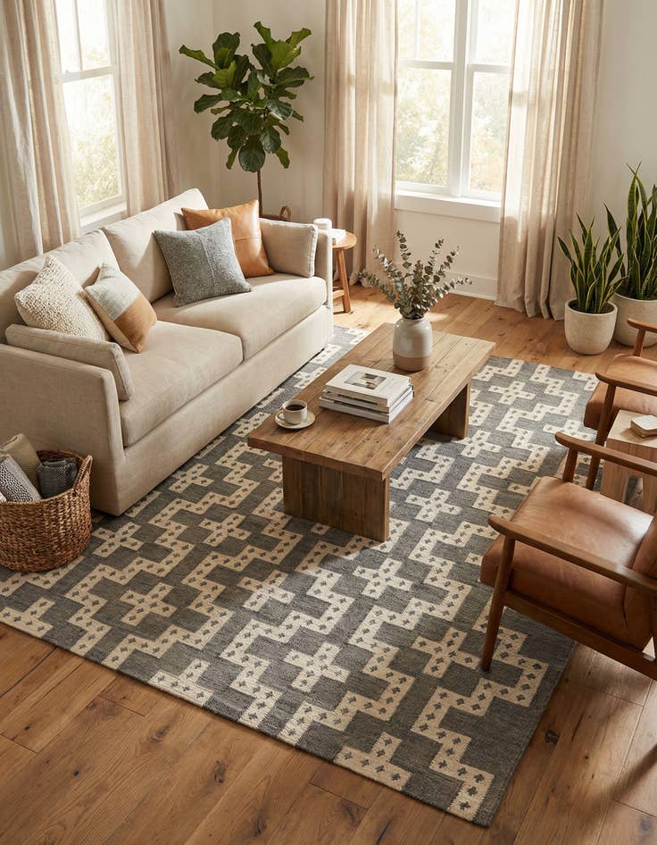 Detail image of  7' 10 x 10'  Hand Woven Kilim Wool Rug