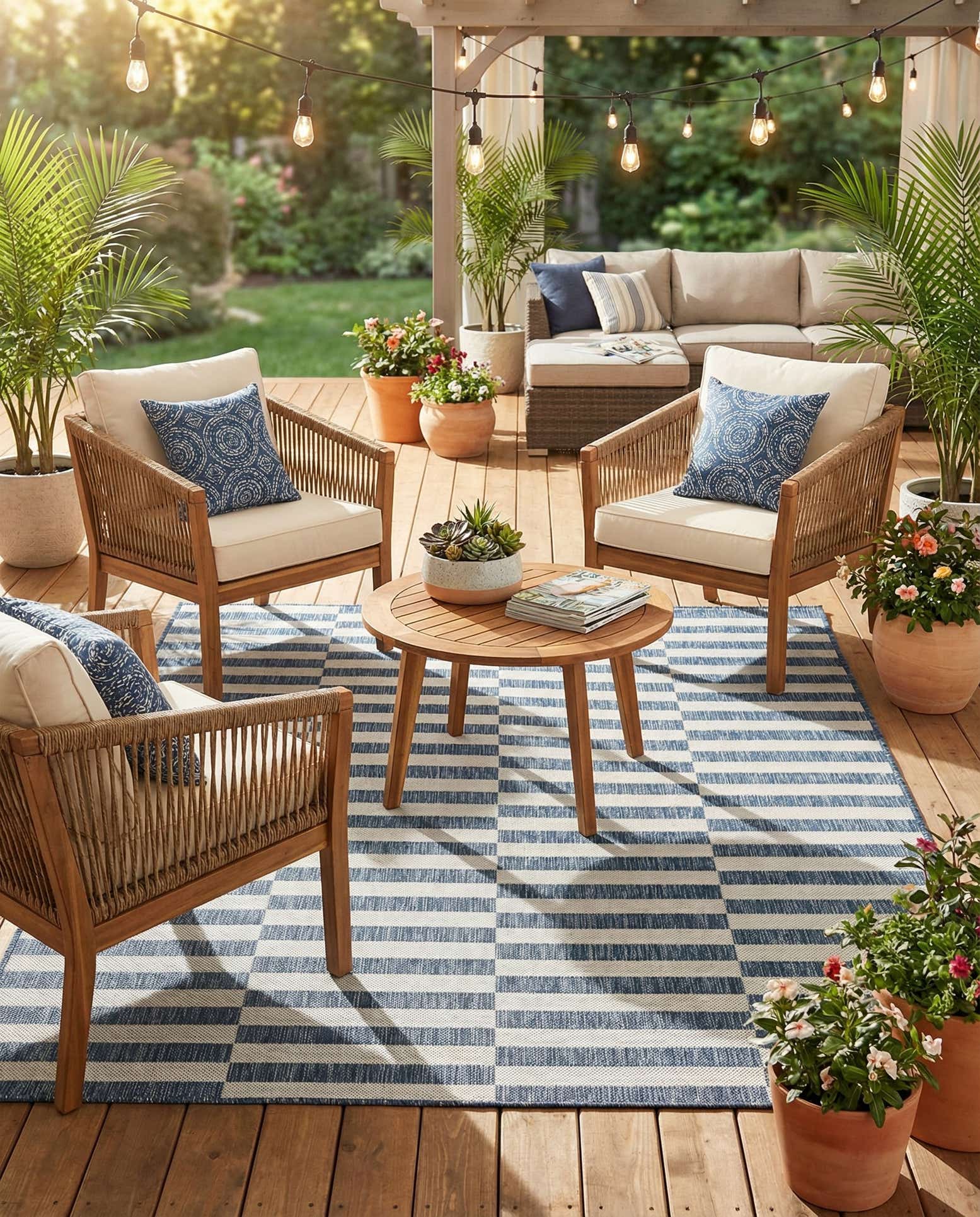 5' 3 x 7' Easy-Clean Striped Indoor / Outdoor Rug