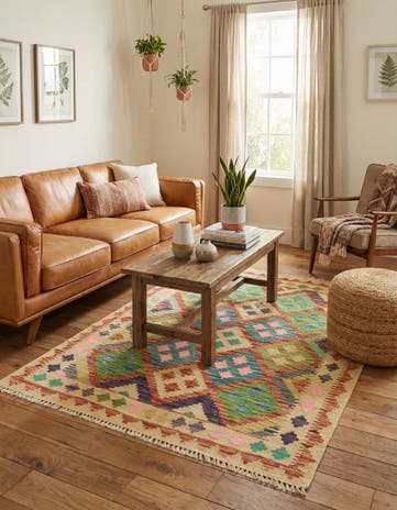 3' 8 x 5' 1 Hand Woven Kilim Maymana Wool Rug