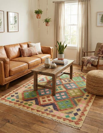 3' 8 x 5' 1 Hand Woven Kilim Maymana Wool Rug
