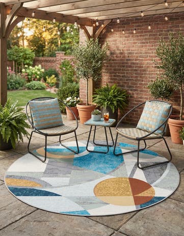 5' 3 x 5' 3 Easy-Clean Modern Indoor / Outdoor Round Rug