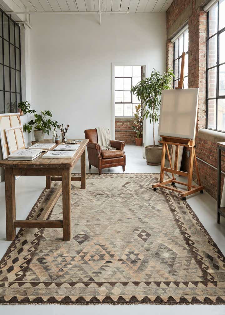 6' 7 x 9' 9 Hand Woven Kilim Maymana Wool Rug