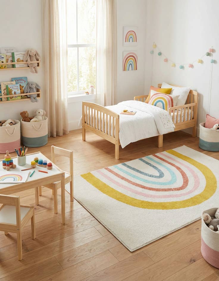 Detail image of 3' 3 x 5' 3 Rainbow Whimsy Kids Rug