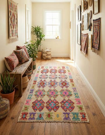 3' 2 x 6' 5 Hand Woven Kilim Maymana Wool Runner Rug