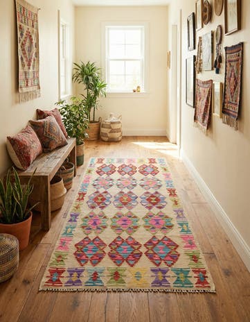 3' 2 x 6' 5 Hand Woven Kilim Maymana Wool Runner Rug