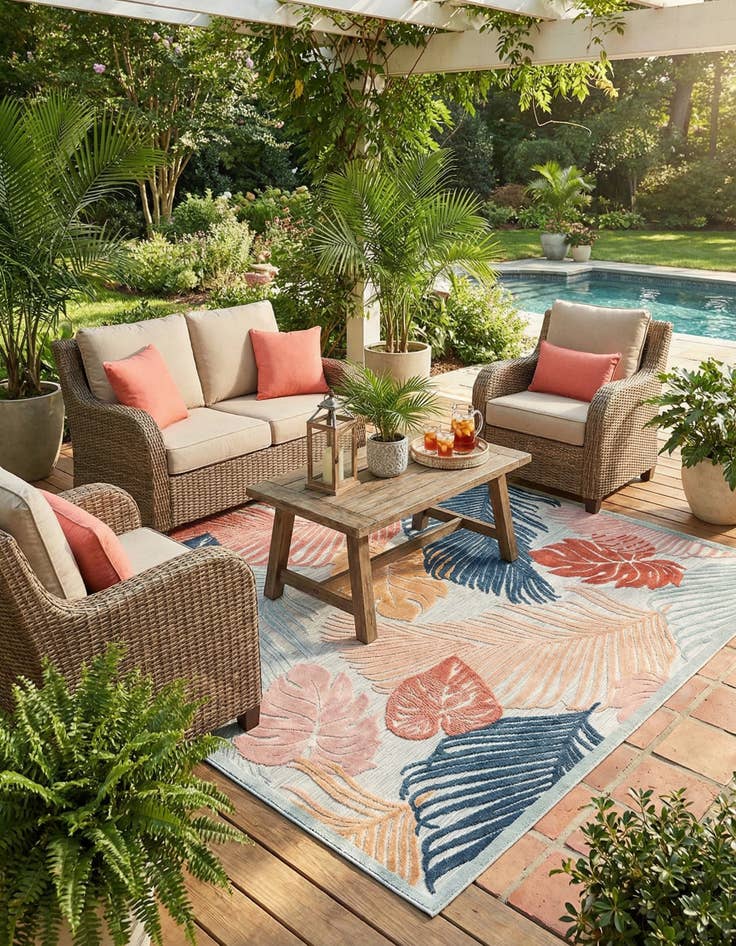 Detail image of  8' 2 x 10'  Washable Botanical Indoor / Outdoor Rug
